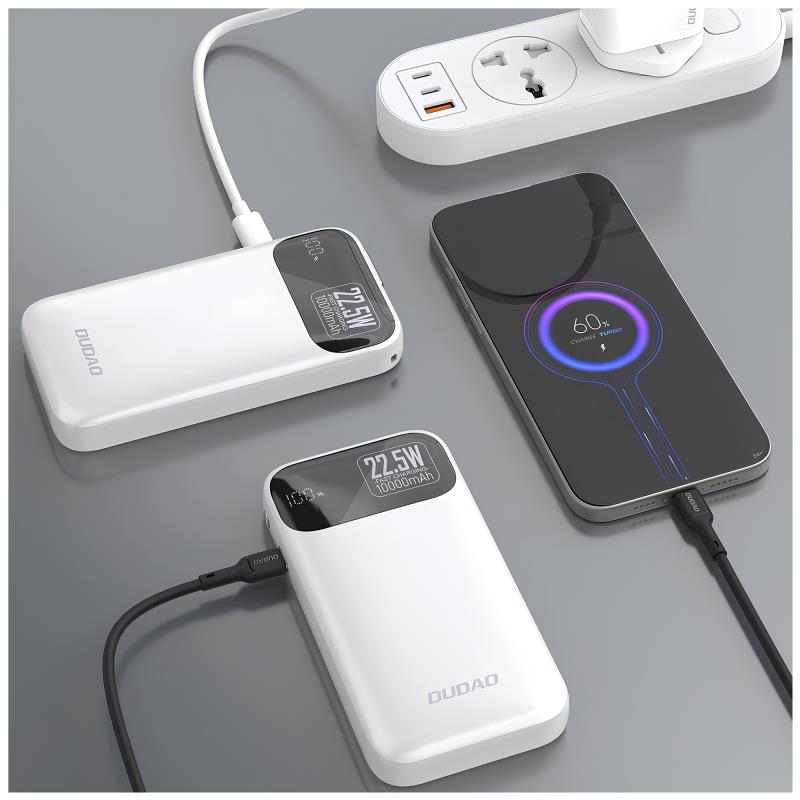 Φορτιστής Ανάγκης Dudao K31 22.5W 10000mAh PD QC με Ενσωματωμένο Retractable Καλώδιο Λευκό