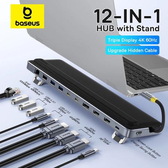 BASEUS ELITEJOY EH3, USB HUB, 12 ΘΥΡΕΣ, ΓΚΡΙ