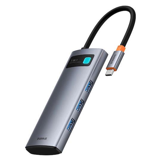 BASEUS METAL GLEAM SERIES, USB HUB, 7 ΘΥΡΕΣ, ΓΚΡΙ