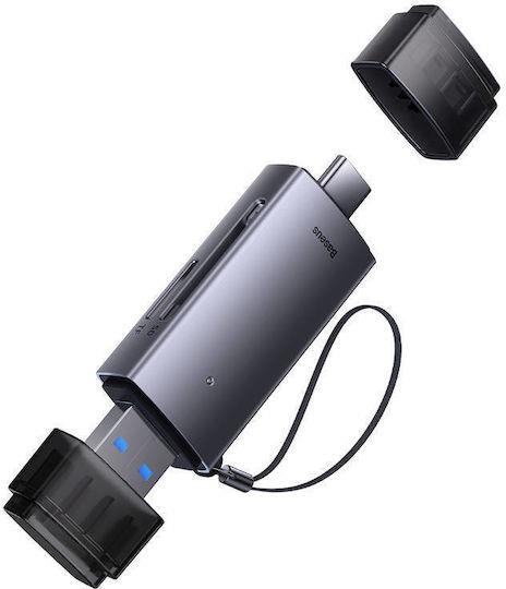 BASEUS LITE SERIES, USB ΚΑΙ TYPE-C, SD TFT CARD READER, ΓΚΡΙ