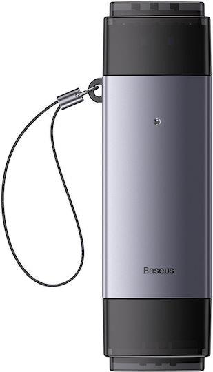 BASEUS LITE SERIES, USB ΚΑΙ TYPE-C, SD TFT CARD READER, ΓΚΡΙ
