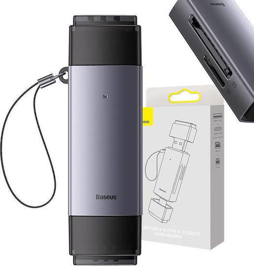 BASEUS LITE SERIES, USB ΚΑΙ TYPE-C, SD TFT CARD READER, ΓΚΡΙ