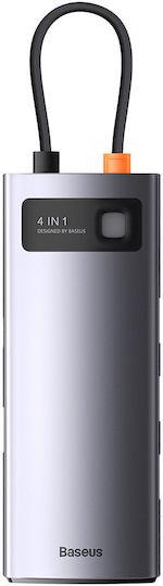 BASEUS METAL GLEAM SERIES, 4 ΣΕ 1 DOCKING STATION, TYPE-C, ΓΚΡΙ