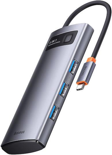 BASEUS METAL GLEAM SERIES, 4 ΣΕ 1 DOCKING STATION, TYPE-C, ΓΚΡΙ