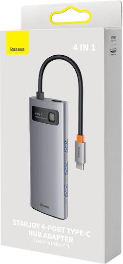 BASEUS METAL GLEAM SERIES, 4 ΣΕ 1 DOCKING STATION, TYPE-C, ΓΚΡΙ