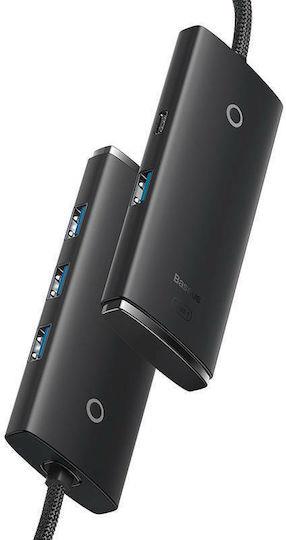 BASEUS LITE SERIES, HUB 4 ΘΥΡΕΣ, 1m, ΜΑΥΡΟ