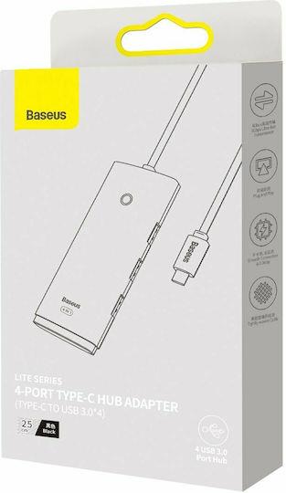 BASEUS LITE SERIES, HUB 4 ΘΥΡΕΣ, 0.25m, ΜΑΥΡΟ