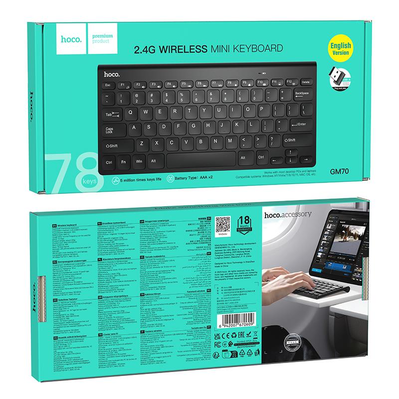 HOCO GM70 DRAGON 2.4G WIRELESS MINI ΠΛΗΚΤΡΟΛΟΓΙΟ, ΜΑΥΡΟ