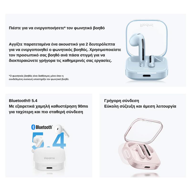 True Wireless Ακουστικά Bluetooth Xiaomi Redmi Buds 6 Active Λευκό