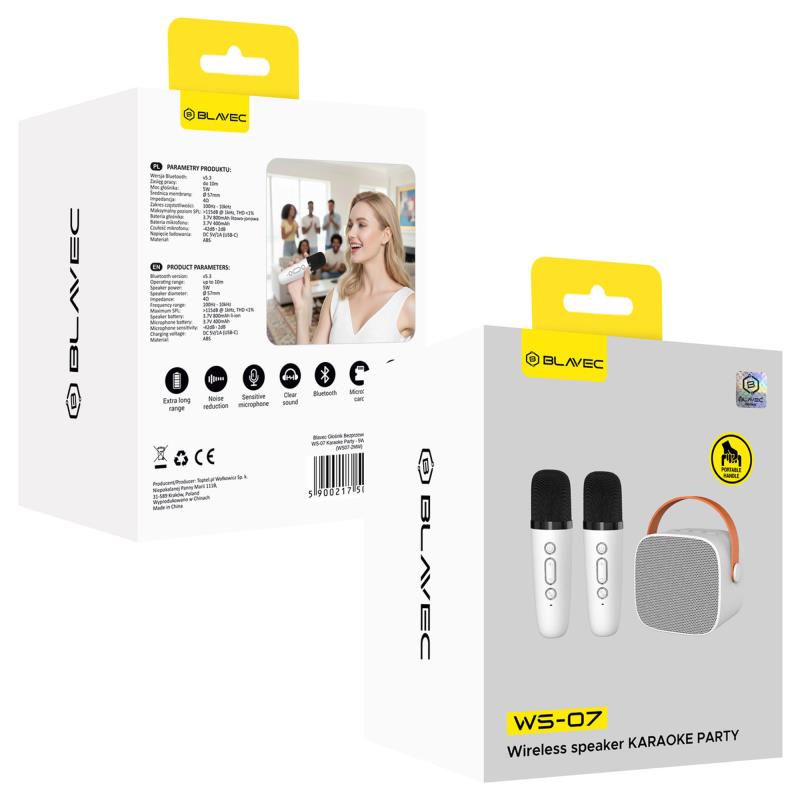 Φορητό Ηχείο Bluetooth Blavec WS-07 Karaoke Party με 2 Μικρόφωνα 5W Λευκό