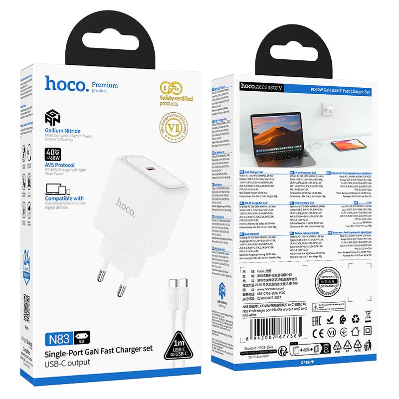 HOCO N83 PROFIT ΦΟΡΤΙΣΤΗΣ 40W, 1 ΘΥΡΑ PD ΜΕ ΚΑΛΩΔΙΟ ΦΟΡΤΙΣΗΣ PD ΣΕ TYPE-C