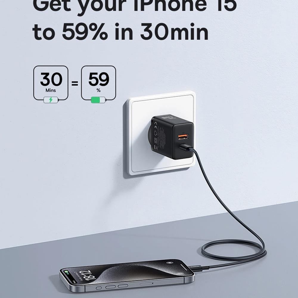 BASEUS CUBE ΦΟΡΤΙΣΤΗΣ, 20W, 2 ΘΥΡΕΣ, ΜΑΥΡΟΣ
