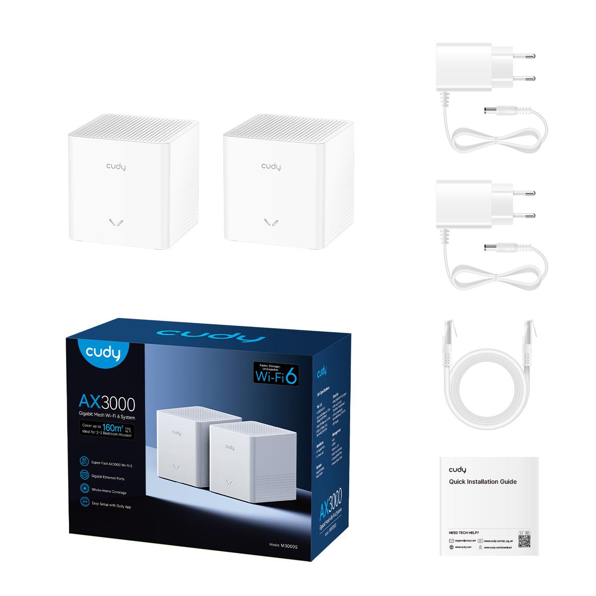 CUDY M3000S AX3000 GIGABIT MESH WIFI 6, 2 PACK