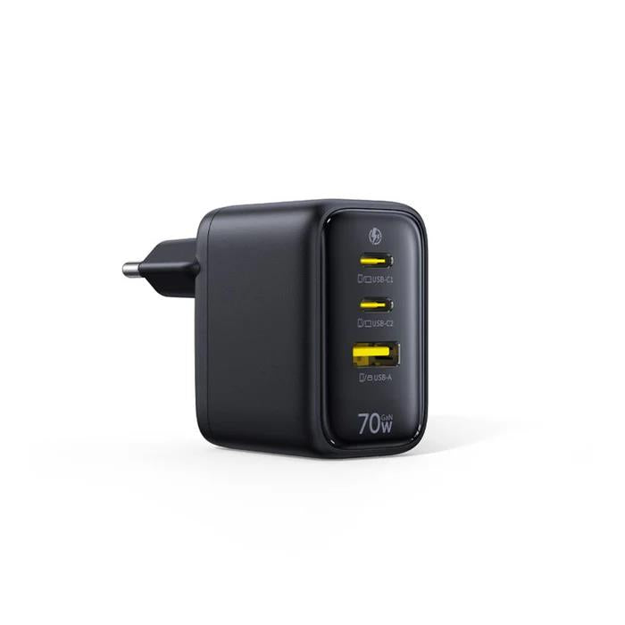 BASEUS ENERFILL FE22, ΦΟΡΤΙΣΤΗΣ ΤΟΙΧΟΥ, 2X TYPE-C + 1X USB-A, 70W, COSMIC BLACK