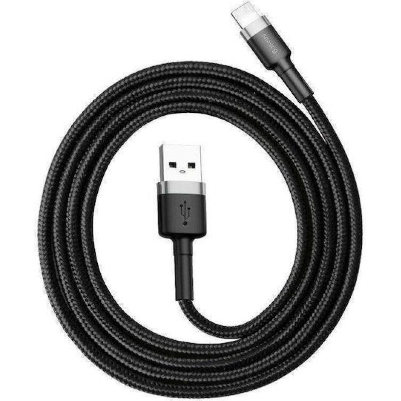 BASEUS CAFULE, ΚΑΛΩΔΙΟ ΦΟΡΤΙΣΗΣ, USB ΣΕ iP, 0.5m, 2.4A, ΓΚΡΙ+ΜΑΥΡΟ