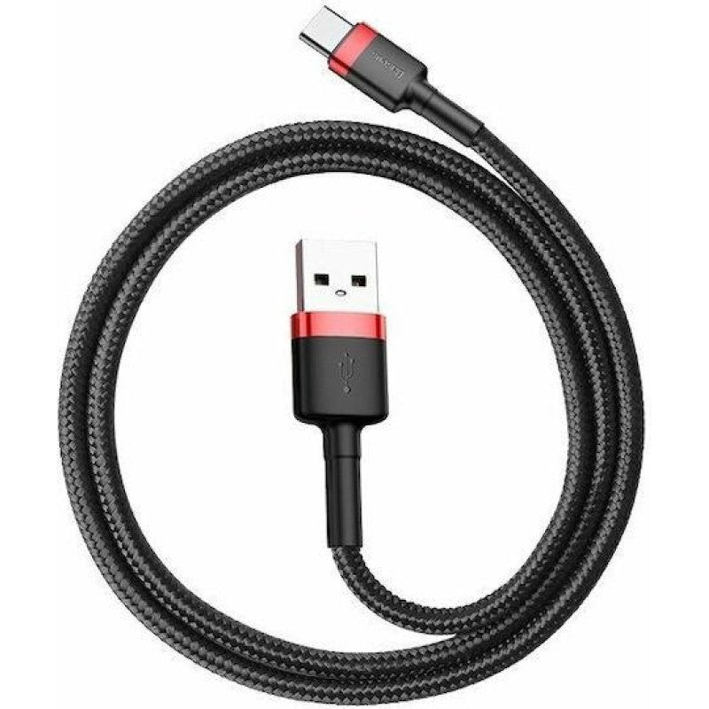 BASEUS CAFULE, ΚΑΛΩΔΙΟ ΦΟΡΤΙΣΗΣ, USB ΣΕ TYPE-C, 0.5m, 3A, ΚΟΚΚΙΝΟ+ΜΑΥΡΟ