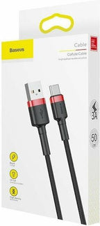 BASEUS CAFULE, ΚΑΛΩΔΙΟ ΦΟΡΤΙΣΗΣ, USB ΣΕ TYPE-C, 0.5m, 3A, ΚΟΚΚΙΝΟ+ΜΑΥΡΟ