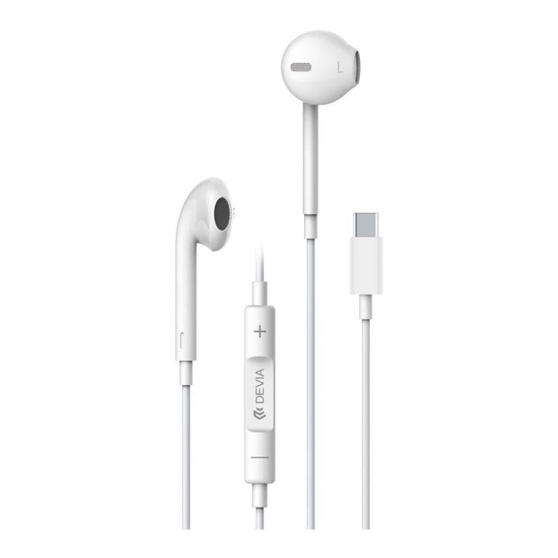 Hands Free Stereo Devia EM048 Earpods USB C με Χειριστήριο & Μικρόφωνο Smart Λευκό