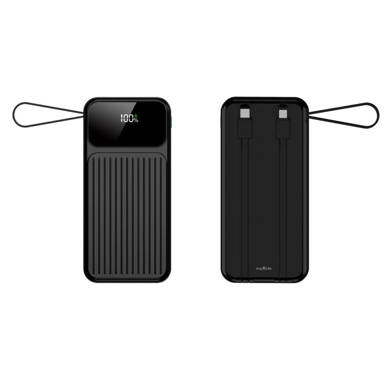 Φορτιστής Ανάγκης Maxlife MXPB-06 22.5W 10000mAh PD με 2 Ενσωματωμένα Καλώδια Μαύρο