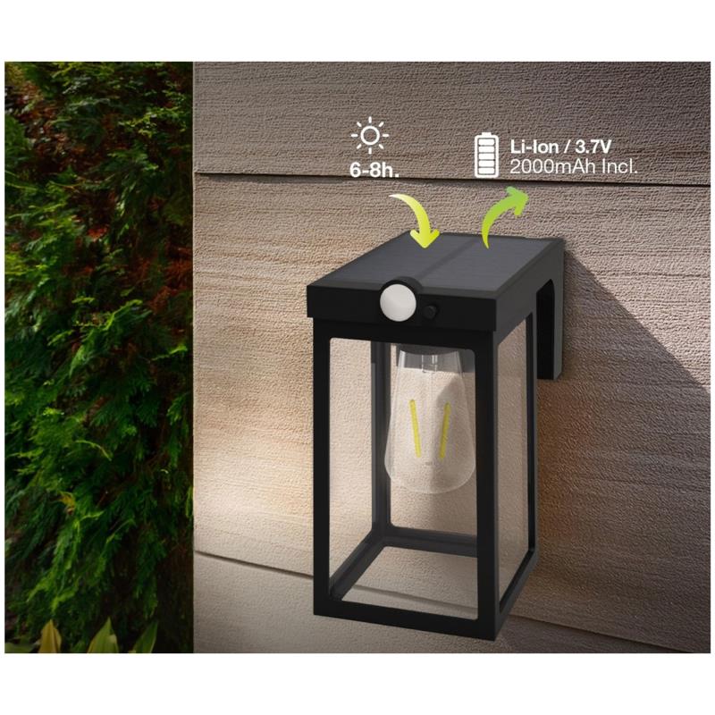 Ηλιακό Φωτιστικό Εξ. Χώρου LED GSC Sorso Bulkhead 2W 120lm με Αισθητήρα Κίνησης & Νυκτός Μαύρο