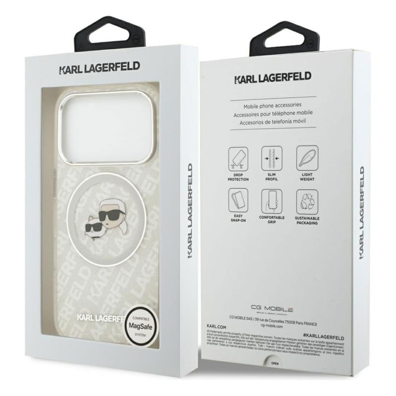 Θήκη Σιλικόνης Karl Lagerfeld Magsafe Apple iPhone 17 Pro Max Glitter Karl & Choupette Heads Λευκό