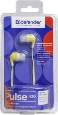 DEFENDER EARPHONES PULSE 430 WHITE &amp;amp; YELLOW