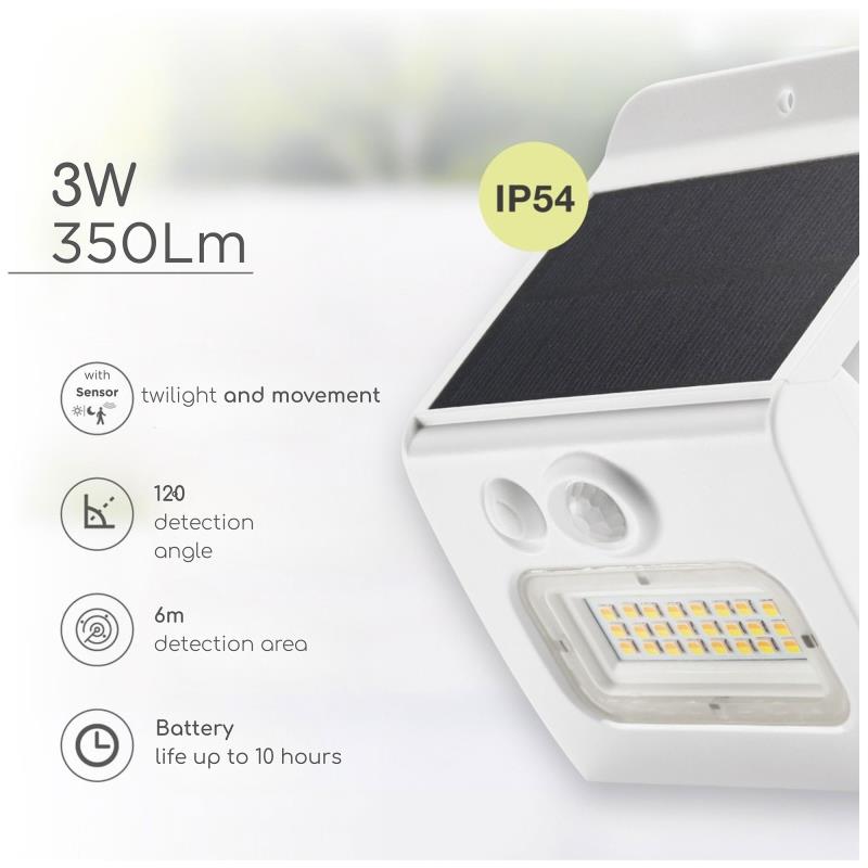 Ηλιακό Φωτιστικό Εξ. Χώρου LED GSC Egoda Bulkhead 3W 350lm CCT IP65 με Αισθητήρα Κίνησης & Νυκτός Λευκό