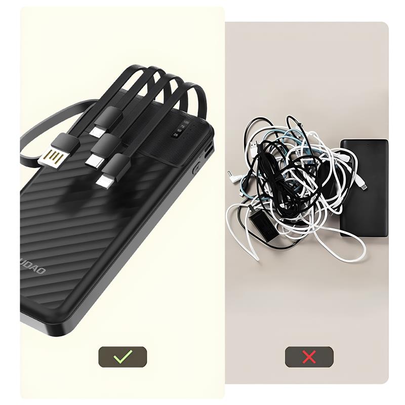 Dudao K11 10W 10000mAh Emergency Charger with 4 Built-in Cables Black