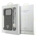 Θήκη PU Guess Apple iPhone 17 Pro Hardcase Classic Logo Triangle 4G με Pearl Strap Μαύρο