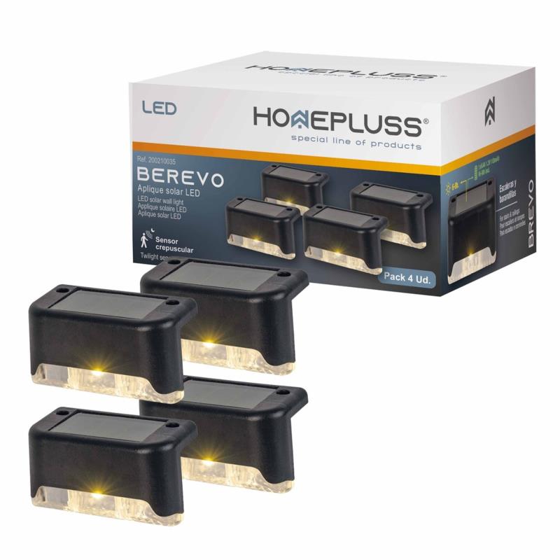 Ηλιακό Φωτιστικό Εξ. Χώρου LED Homepluss Berevo 0.06W 100 mAh 1lm με Αισθητήρα Φωτός για Σκαλιά/ Κάγκελα Μάυρο (4 τεμ.)