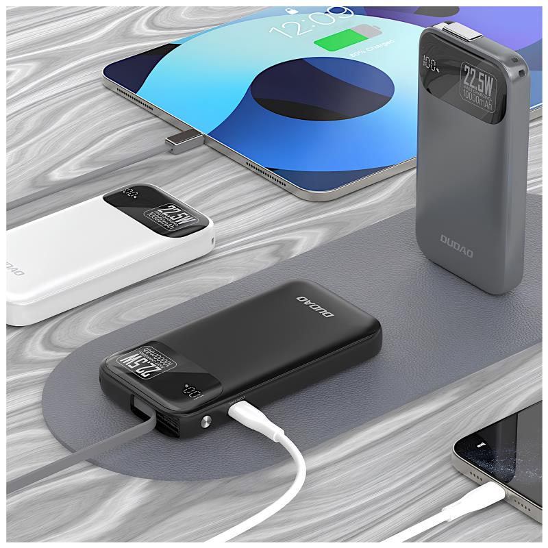 Φορτιστής Ανάγκης Dudao K31 22.5W 10000mAh PD QC με Ενσωματωμένο Retractable Καλώδιο Γκρι
