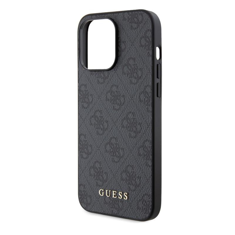 Θήκη PU Guess Apple iPhone 15 Pro Max Hardcase Metal Gold Logo 4G Γκρι