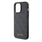 Θήκη PU Guess Apple iPhone 15 Pro Max Hardcase Metal Gold Logo 4G Γκρι