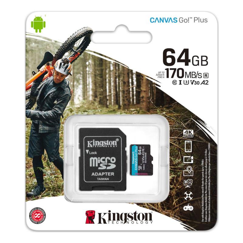 Κάρτα μνήμης Micro SDXC UHS-l U3 Kingston Canvas Go! Plus 170MB/s 64GB + 1 ADP