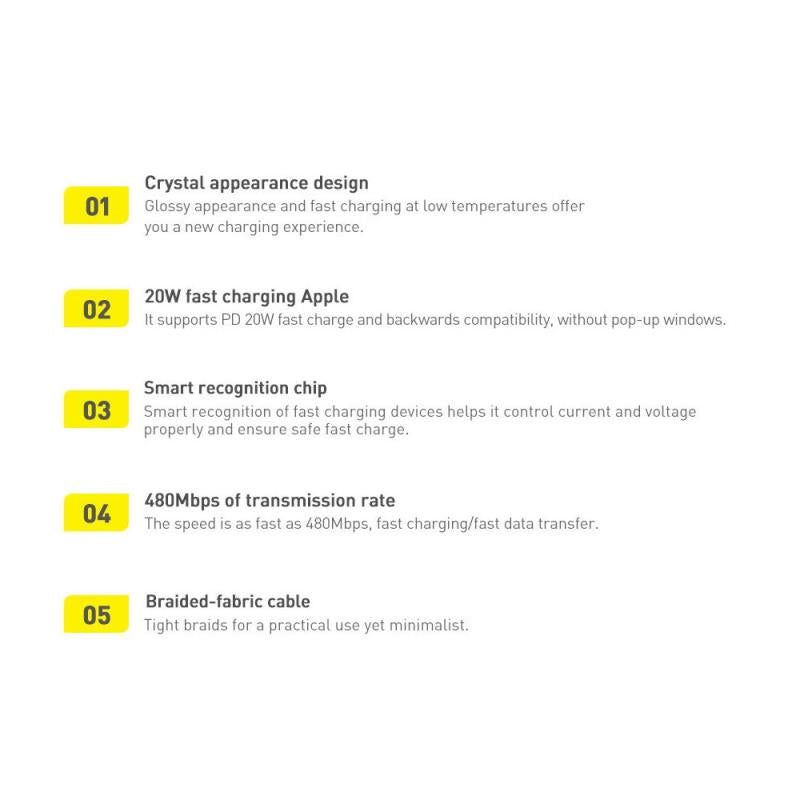 Καλώδιο Σύνδεσης USB 2.0 Baseus Crystal Shine USB C σε Lightning PD 20W 2m Μωβ