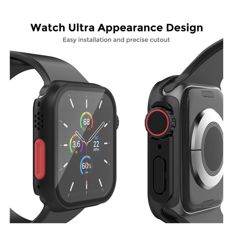 Θήκη PC με Tempered Glass Ahastyle WG115 Apple Watch 7/ 8/ 9 45mm Upgrade σε Ultra Μαύρο