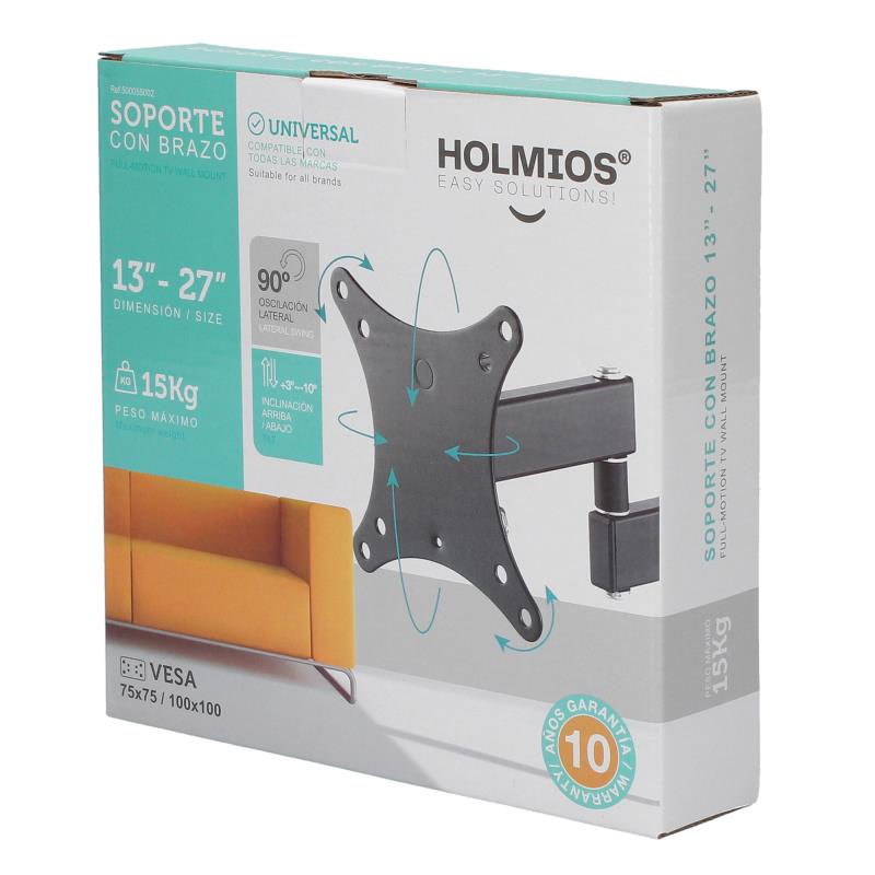Επιτοίχια Βάση TV Holmios με Περιστρεφόμενο Βραχίονα & Κλίση (13" έως 27") Μαύρο