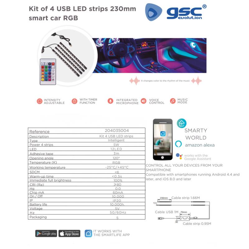 Έξυπνη Ταινία Φωτισμού LED GSC για Αυτοκίνητο με Bluetooth 5W IP20 Πολύχρωμο
