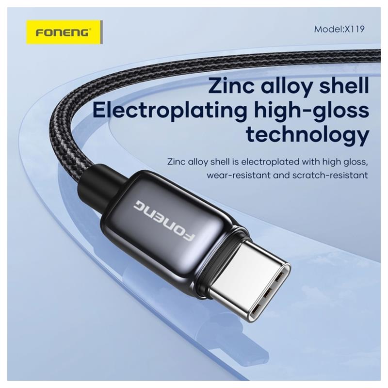 Καλώδιο Σύνδεσης USB 2.0 Foneng X119 Zinc Alloy Head Braided USB C σε USB C 100W 1m Μαύρο