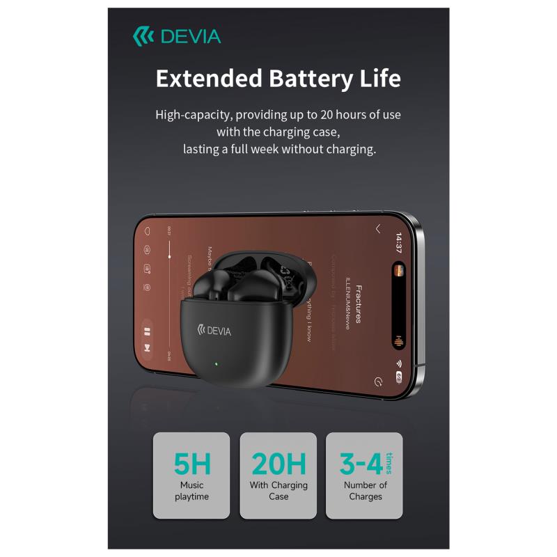 True Wireless Ακουστικά Bluetooth Devia EM404 Lite1 Μαύρο