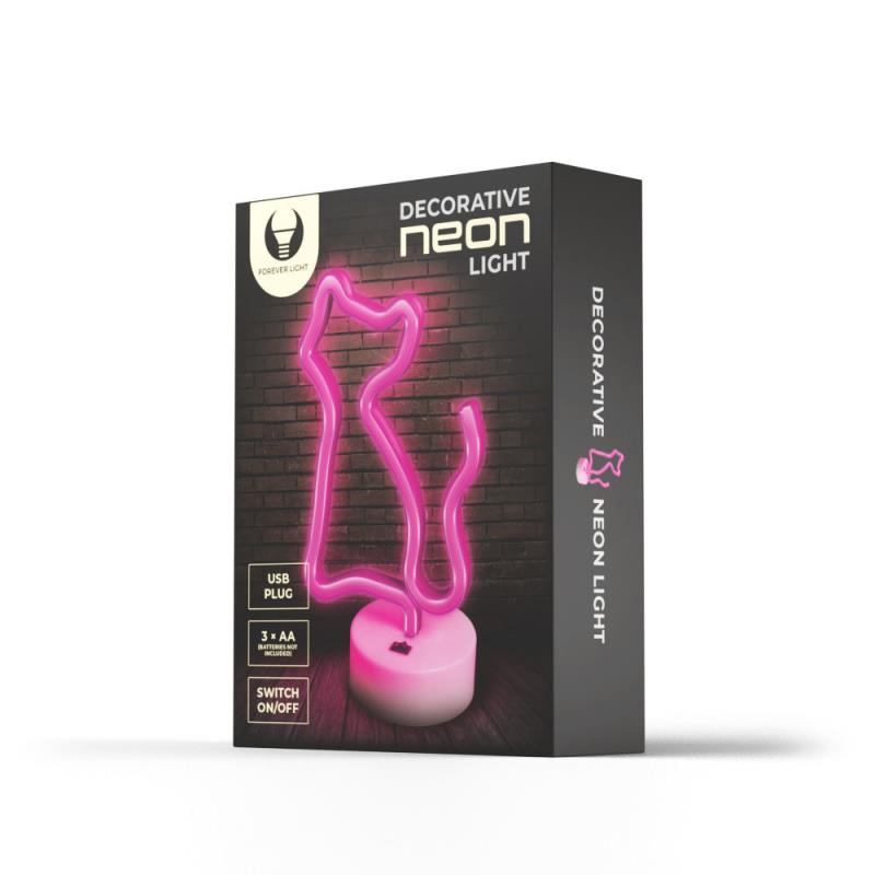 Neon LED Forever Light FSNE02 CAT (USB/Μπαταρίας & On/Off) με Stand Ροζ
