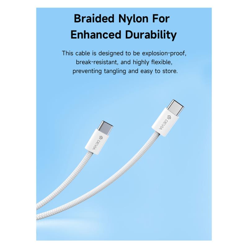 Καλώδιο Σύνδεσης USB 2.0 Devia EC325 Braided USB C σε USB C PD 60W 1m Smart Λευκό