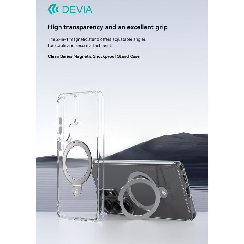 Devia Samsung Galaxy S26 5G Magnetic Shock Proof TPU & PC Case with Stand Clean Clear