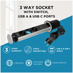Πολύπριζο GSC 3 Θέσεων με Κουμπί On/Off, Θύρες USB A & USB C & Καλώδιο 1.4m (3 x 1.5mm) Μαύρο-Γκρι