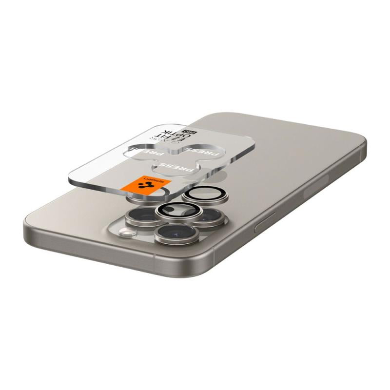 Προστατευτικό Κάλυμμα Κάμερας Spigen Optik.tR EZ-FIT για Τζαμάκι Κάμερας Apple iPhone14 Pro/ 14 Pro Max/ 15 Pro/ 15 Pro Max/ 16 Pro/ 16 Pro Max/ 17 Pro/ 17 Pro Max Natural Τιτάνιο (2 τεμ.)