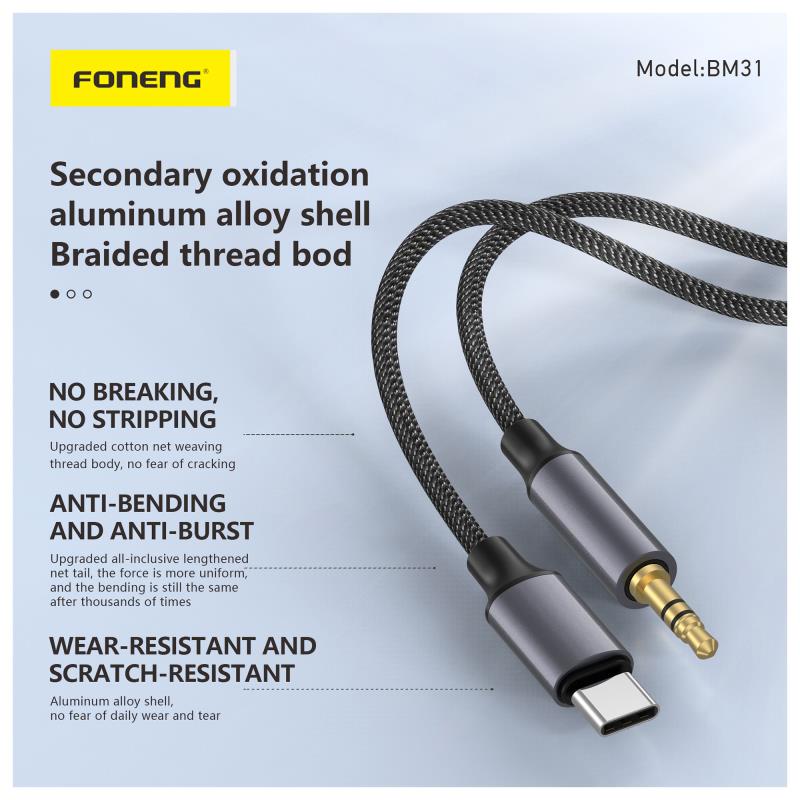 Καλώδιο Ήχου Foneng BM31 Metal USB C σε 3.5mm 1m Μαύρο