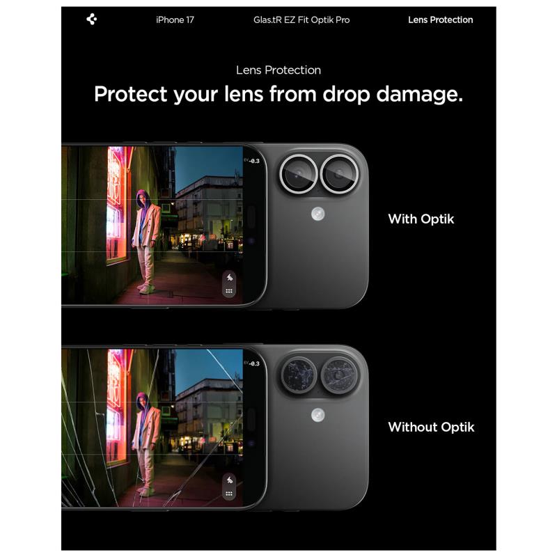 Προστατευτικό Κάλυμμα Κάμερας Spigen Optik.tR EZ-FIT για Τζαμάκι Κάμερας Apple iPhone 16 / 16 Plus/ 17 Black (2 τεμ.)