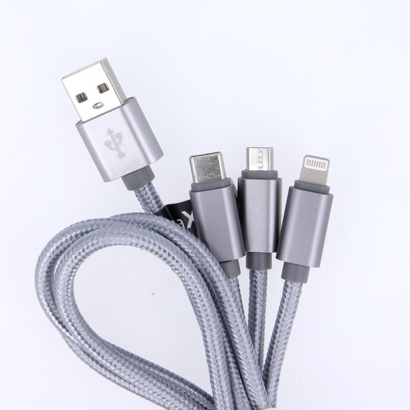 Καλώδιο Σύνδεσης USB 2.0 Maxlife Braided 3 σε 1 USB A σε Micro USB & USB C & Lightning 10W 1m Γκρι