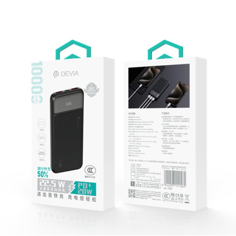 Φορτιστής Ανάγκης Devia EP198 22.5W 10000mAh Full Compatible με Ψηφιακή Οθόνη Smart Μαύρο