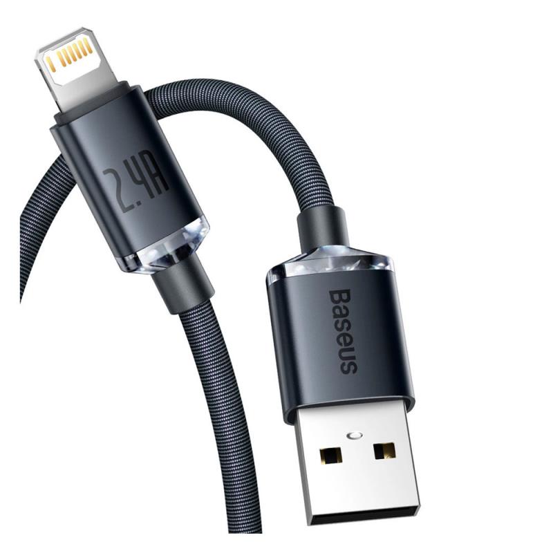 Καλώδιο Σύνδεσης USB 2.0 Baseus Crystal Shine USB A σε Lightning 12W 2.4A 2m Μαύρο